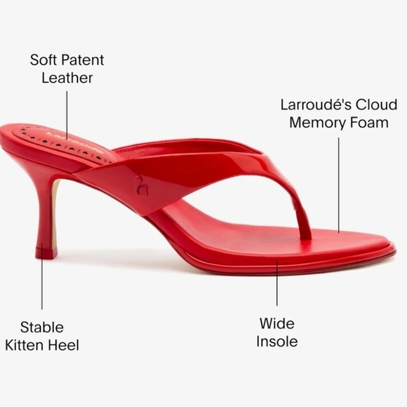 ❤️🔹️Larroude 🔹️Gaia Patent Leather Heeled Sandal In Scarlet Leather - Picture 4 of 5